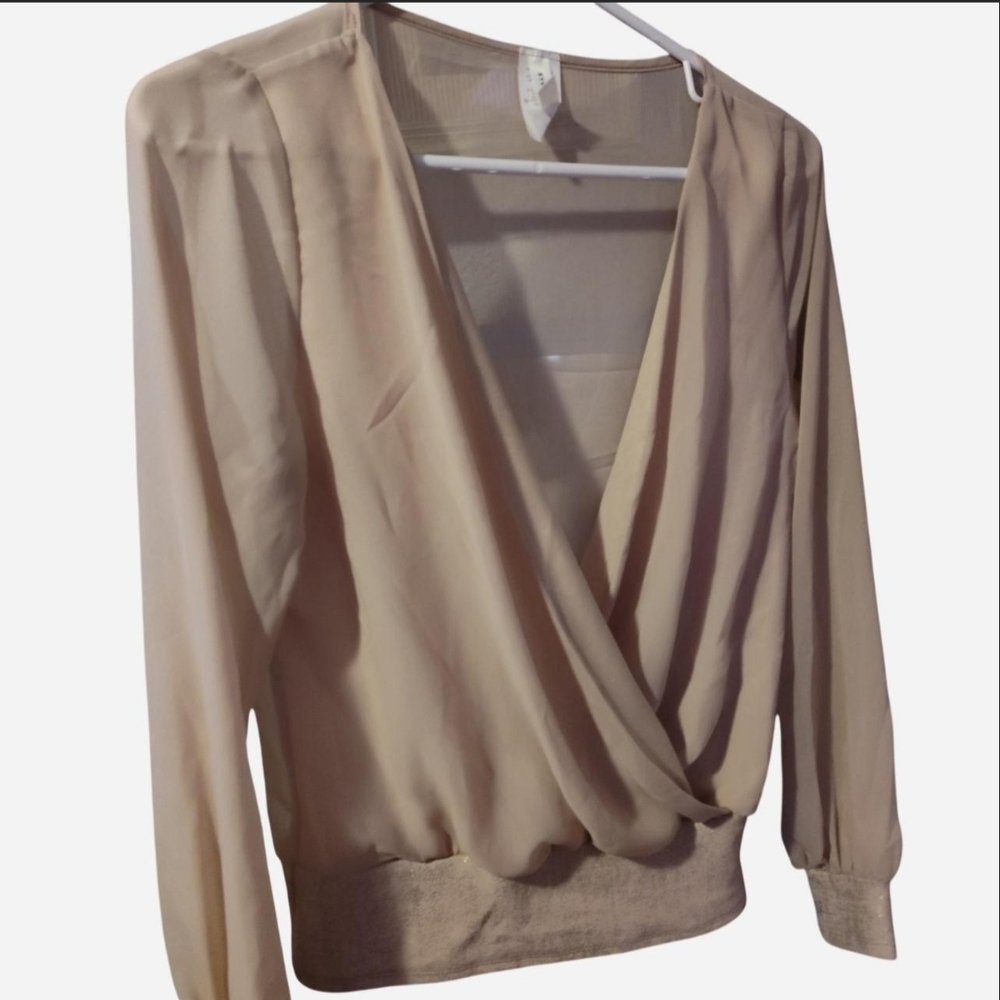 leshop Beige Faux-Wrap Blouse